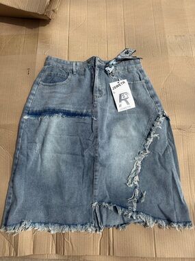 Distressed Blue Denim Skirt